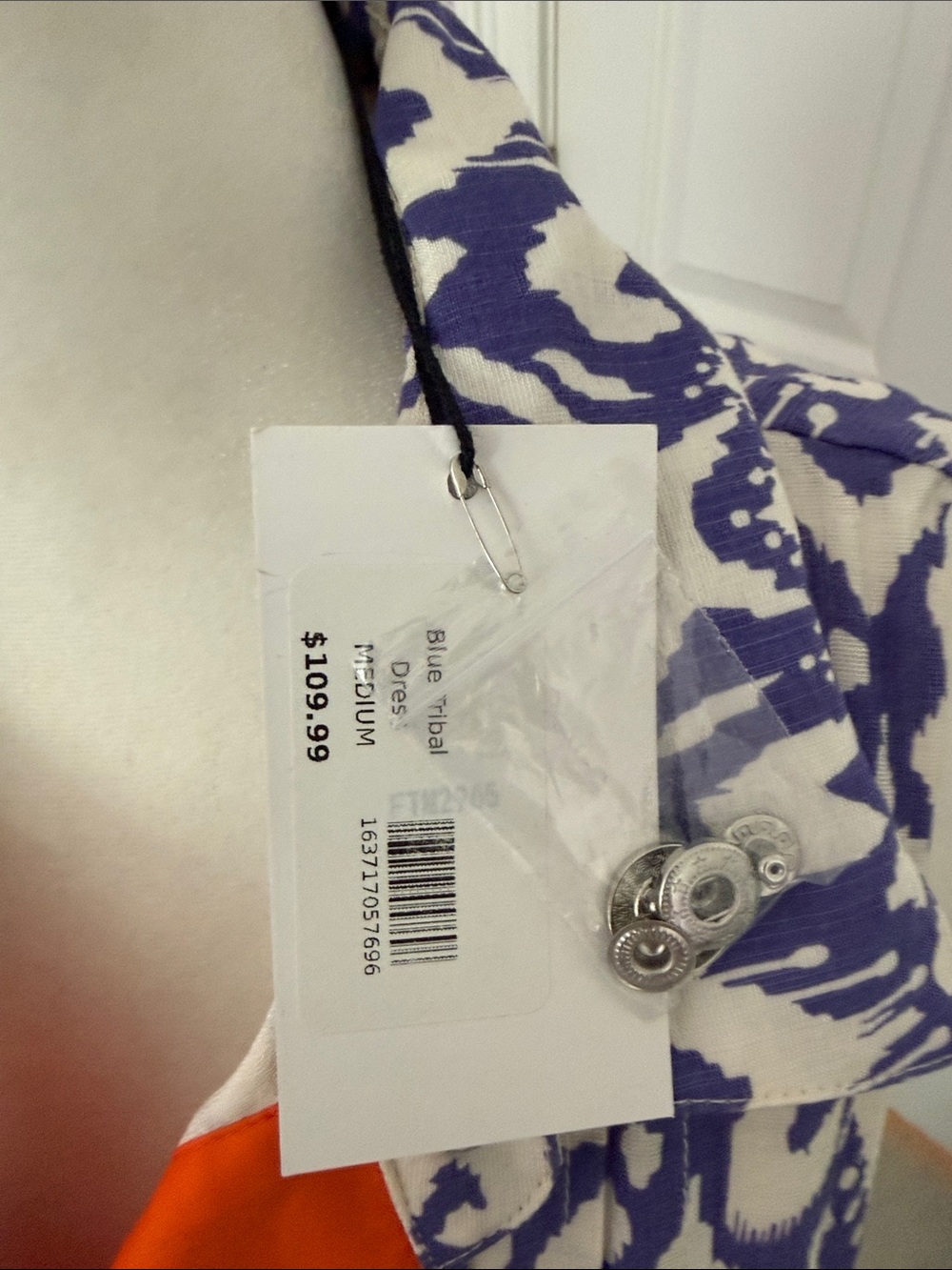 THML Purple and White Ikat Dress with Orange & Mint Trim - Picture 7 of 8